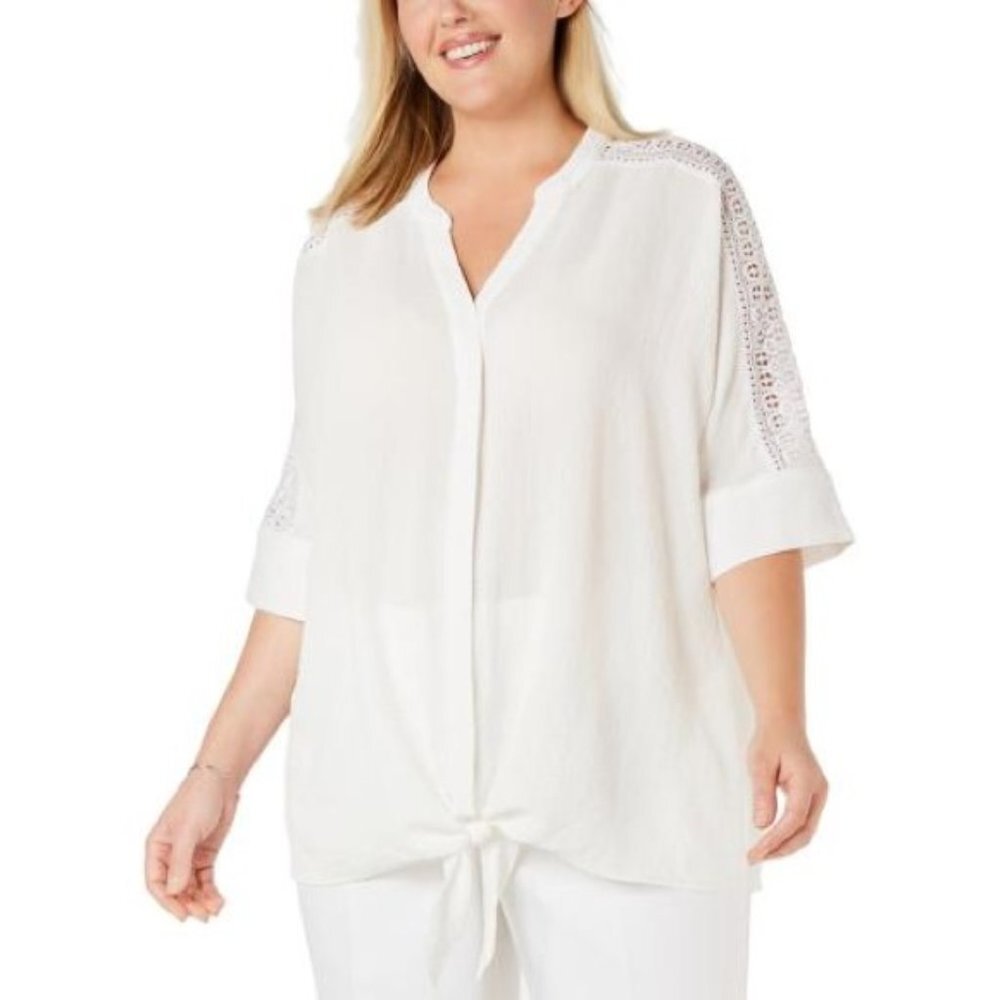 Alfani Women's Plus Size Lace Tie Front Blouse-1X-NWT